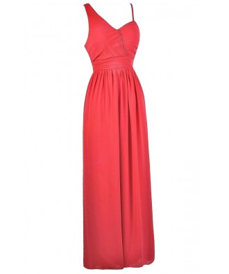 Coral Pink Maxi Dress, Coral Pink Formal Dress, Coral Pink Prom Dress ...