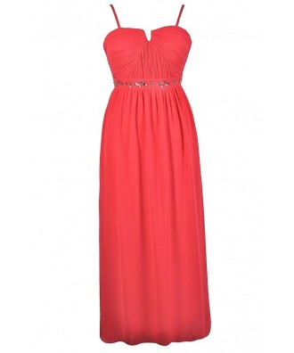 Coral Plus Size Maxi Dress, Coral Plus Size Prom Dress, Cute Plus Size Dress, Coral Plus Size Formal Dress, Cute Formal Dress, Coral Rhinestone Dress