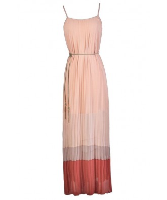 Cute Maxi Dress, Summer Maxi Dress, Colorblock Maxi Dress, Pink and Coral Maxi Dress