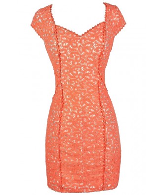 Orange Lace Dress, Orange Lace Pencil Dress, Fitted Orange Lace Dress, Orange Lace Summer Dress, Orange Lace Cocktail Dress