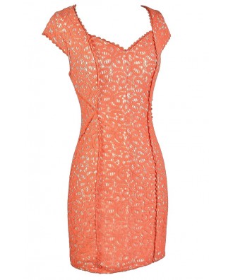 Orange Lace Pencil Dress, Cute Orange Dress, Orange Lace Dress, Fitted ...