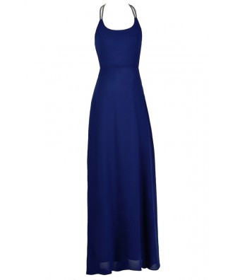 Royal Blue Maxi Dress, Royal Blue Prom Dress, Embellished Maxi Dress, Embellished Royal Blue Prom Dress, Embellished Open Back Maxi Dress, Embellished Prom Dress