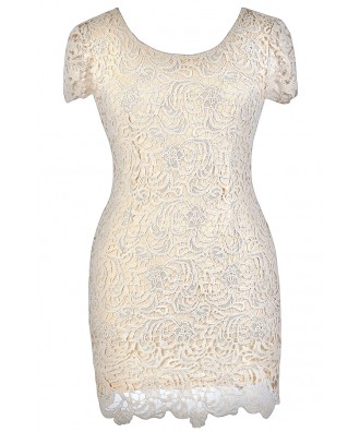 Beige Plus Size Dress, Plus Size Pencil Dress, Plus Size Lace Dress, Beige Lace Pencil Dress, Beige Plus Size Capsleeve Lace Dress