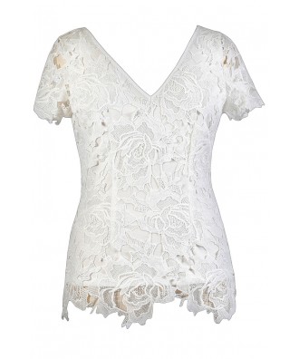 Cute Plus Size Top, Lace Plus Size Top, Ivory Lace Plus Size Top, White ...