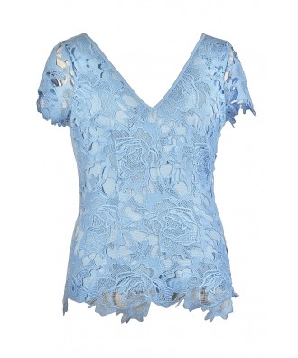 Cute Plus Size Top, Plus Size Lace Top, Pale Blue Plus Size Top, Sky Blue Plus Size Top, Plus Size Summer Top, Pale Blue Lace Top