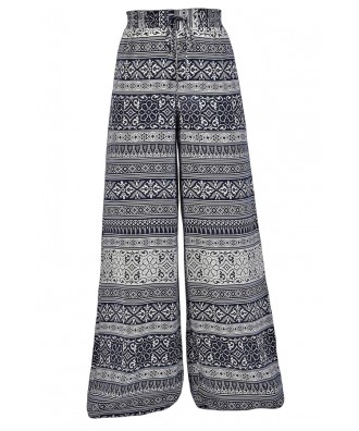 Navy and Ivory Palazzo Pants, Navy and Cream Palazzo Pants, Printed ...