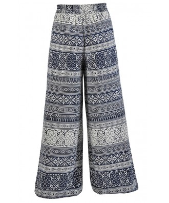 Navy and Ivory Palazzo Pants, Navy and Cream Palazzo Pants, Printed ...