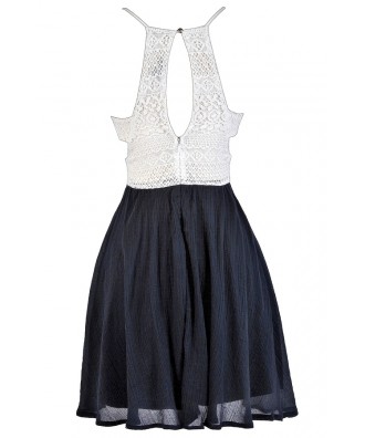 Navy and Cream Dress, Navy and Ivory Dress, Cute Summer Dress, Navy and ...
