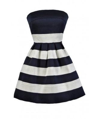 Navy and Ivory Dress, Navy and White Stripe Dress, Nautical Stripe Dress, Cute Summer Dress, Navy and White Nautical Dress