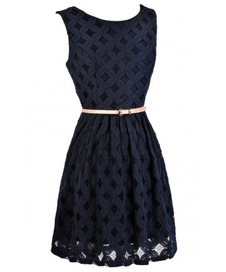 Navy Lace A-Line Dress, Navy Lace Party Dress, Cute Navy Dress, Navy ...