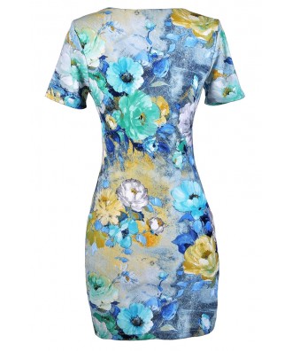 Watercolor Floral Dress, Floral Print Pencil Dress, Watercolor Floral ...