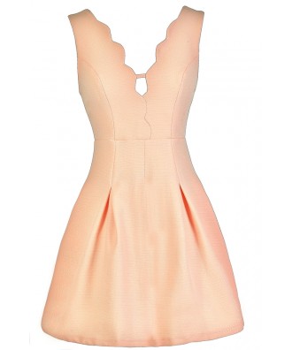 Cute Peach Dress, Peach A-Line Dress, Peach Summer Dress, Cute Summer Dress, Peach Party Dress, Peach Scalloped Dress