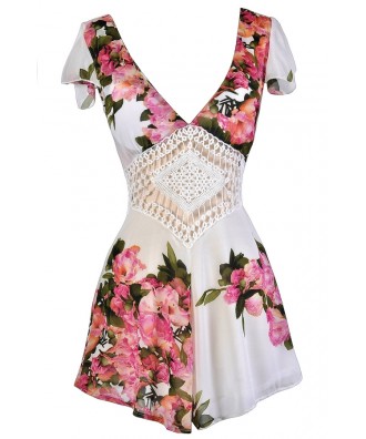 Pink and Ivory Floral Romper, Cute Summer Romper, Cute Floral Romper, Floral Print Summer Romper