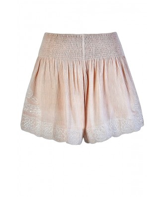 Cute Beige Shorts, Beige and Ivory Shorts, Cute Summer Shorts, Beige Embroidered Shorts
