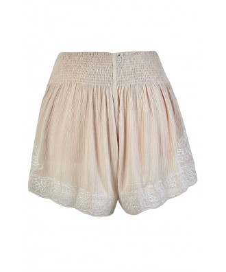 Beige Embroidered Shorts, Cute Shorts, Swimwear Coverup, Cute Summer ...
