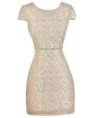 Beige Lace Pencil Dress, Champagne Lace Pencil Dress, Lace Bridal Shower Dress, Lace Rehearsal Dinner Dress, Cute Rehearsal Dinner Dress, Beige Lace Party Dress, Champagne Lace Cocktail Dress