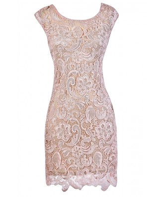 Pink Lace Dress, Cute Pink Dress, Pink Lace Cocktail Dress, Pink Lace Party Dress, Pink Lace Sheath Dress, Pink and Beige Lace Dress