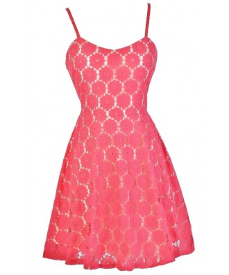 Pink Lace A-Line Dress, Pink Lace Party Dress, Pink Lace Summer Dress, Cute Summer Dress, Pink Lace Cocktail Dress