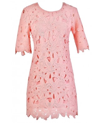 Cute Pink Dress, Pink Lace Dress, Pink Lace Summer Dress, Pink Crochet Lace Dress, Cute Summer Dress