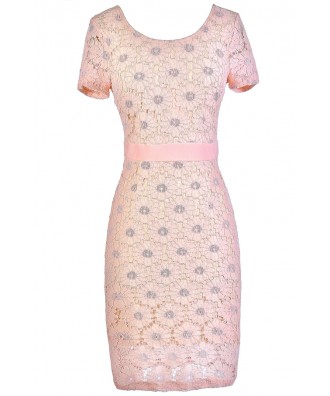 Pink Lace Pencil Dress, Pale Pink Lace Dress, Cute Pink Dress, Pink Lace Summer Dress, Pink Lace Capsleeve Dress