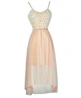 Pale Pink High Low Dress, Blush Pink High Low Dress, Rosette Pink Dress, Cute Pink Party Dress, Pink Rosette Chiffon Dress