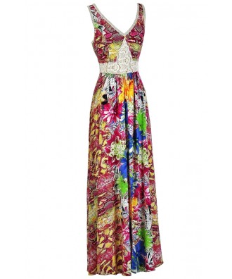 Hot Pink Maxi Dress, Tropical Maxi Dress, Printed Maxi Dress, Exotic ...