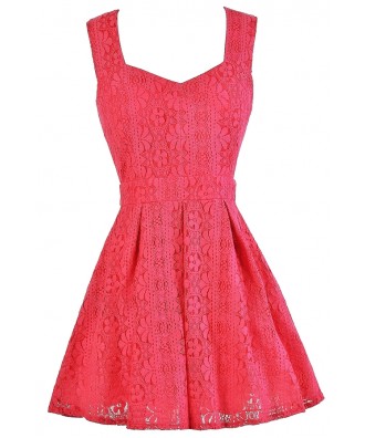 Hot Pink Lace Dress, Hot Pink A-Line Lace Dress, Hot Pink Party Dress, Cute Summer Dress, Hot Pink Cocktail Dress