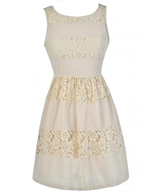 Cute Beige Dress, Beige Lace Dress, Beige A-Line Dress, Beige Party Dress, Beige Summer Dress