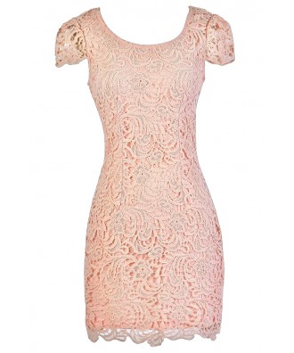 Pink Dress, Pink Lace Pencil Dress, Pink Lace Party Dress Lily Boutique