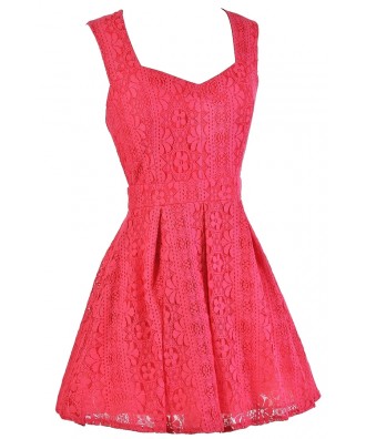 Hot Pink Dress, Hot Pink Lace Dress Lily Boutique