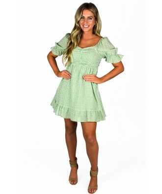 Cute Green Dot Print A-Line Dress for Women