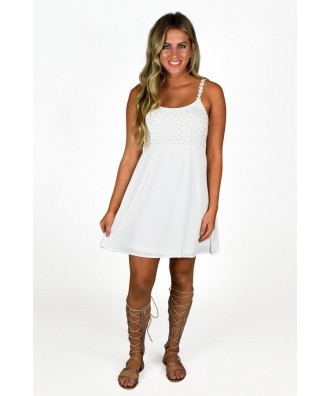 Short White Beaded Boho Juniors Sundress