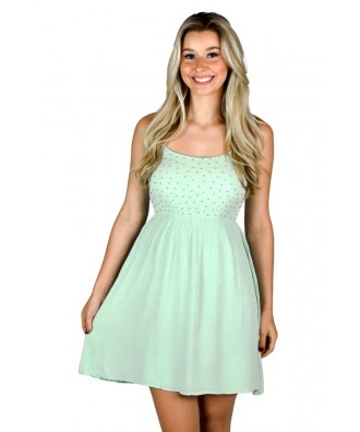 Cute Light Sage Green Boho Sundress for Juniors