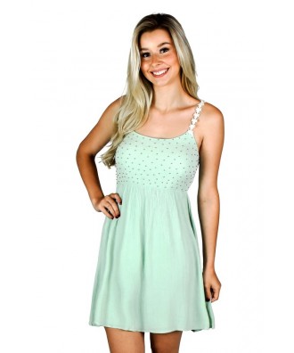 Light Green Boho Beaded Dress 