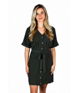 Dark Forest Green Button Front Work Dress