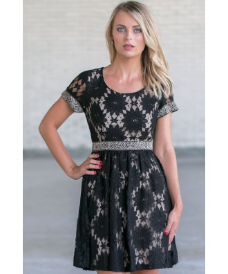 Black Lace A-Line Dress, Cute Little Black Dress, Juniors Online Boutique Dress