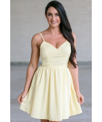 Cute Yellow Summer Dress, Yellow A-Line Party Dress, Yellow Juniors Dress Online