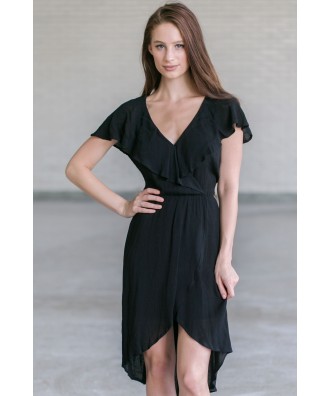 Black Ruffle High Low Dress, Black Summer Dress, Flowy Black Dress Online