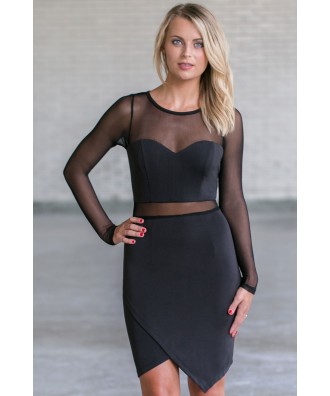 Cute Little Black Dress, Sexy Black Cocktail Dress, Black Mesh Dress, Black Bodycon Dress