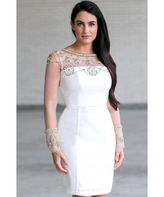 Beaded Gold and White Dress, Gold and White Cocktail Dress, Gold and White Party Dress Online