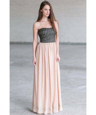 Cute Maxi Dress Online, Black and Beige Maxi Dress, Diamond Maxi Dress