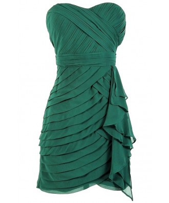 Tiered Strapless Chiffon Designer Dress by Minuet in Hunter Green Lily ...