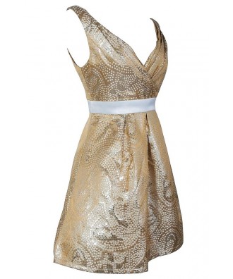 Cream and Gold Metallic Dot Print Designer Party Dress by Minuet Lily ...