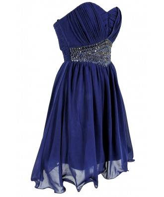 Starry Night Midnight Blue Embellished Chiffon Designer Dress Lily Boutique