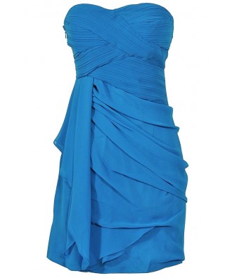 Draped Chiffon Dress in Teal Blue Lily Boutique