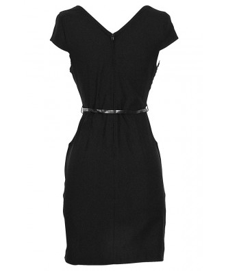 Lily Boutique Melinda Belted Pencil Dress in Black - DRESSES Lily Boutique