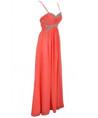 Lily Boutique Elysian Dream Embellished Chiffon Designer Dress in Coral ...