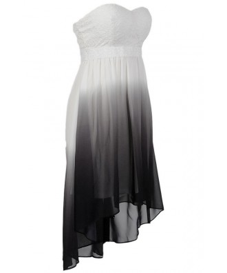 Grey and White Ombre High Low Dress - DRESSES Lily Boutique