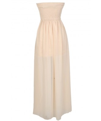 Silver Embellished Chiffon Designer Maxi Dress in Cream Lily Boutique