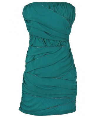 Beaded and Ruched Crisscross Bodycon Dress in Teal Lily Boutique